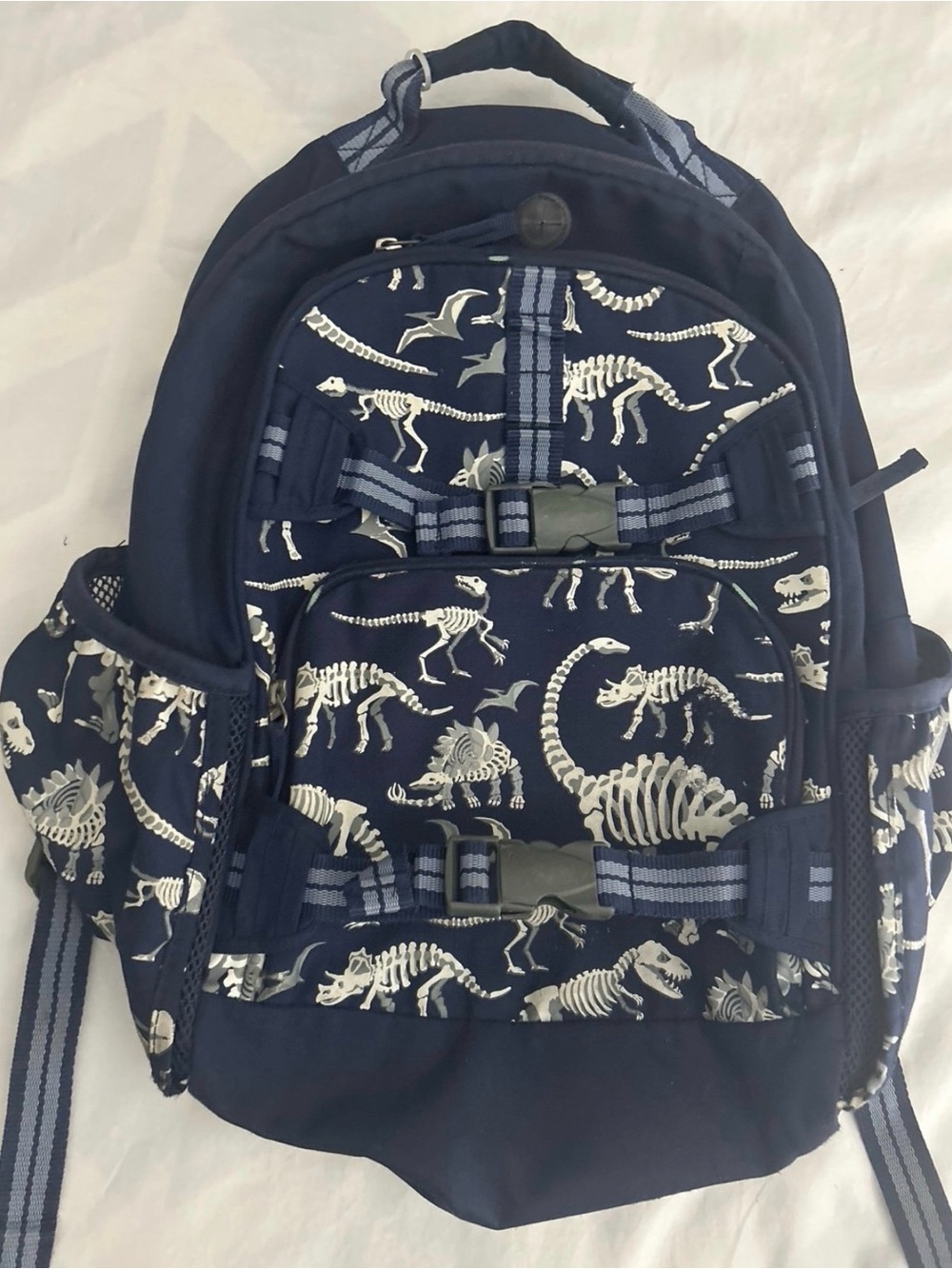 Pottery Barn Kids PBK Navy Blue Dinosaur Skeleton Backpack and lunch box